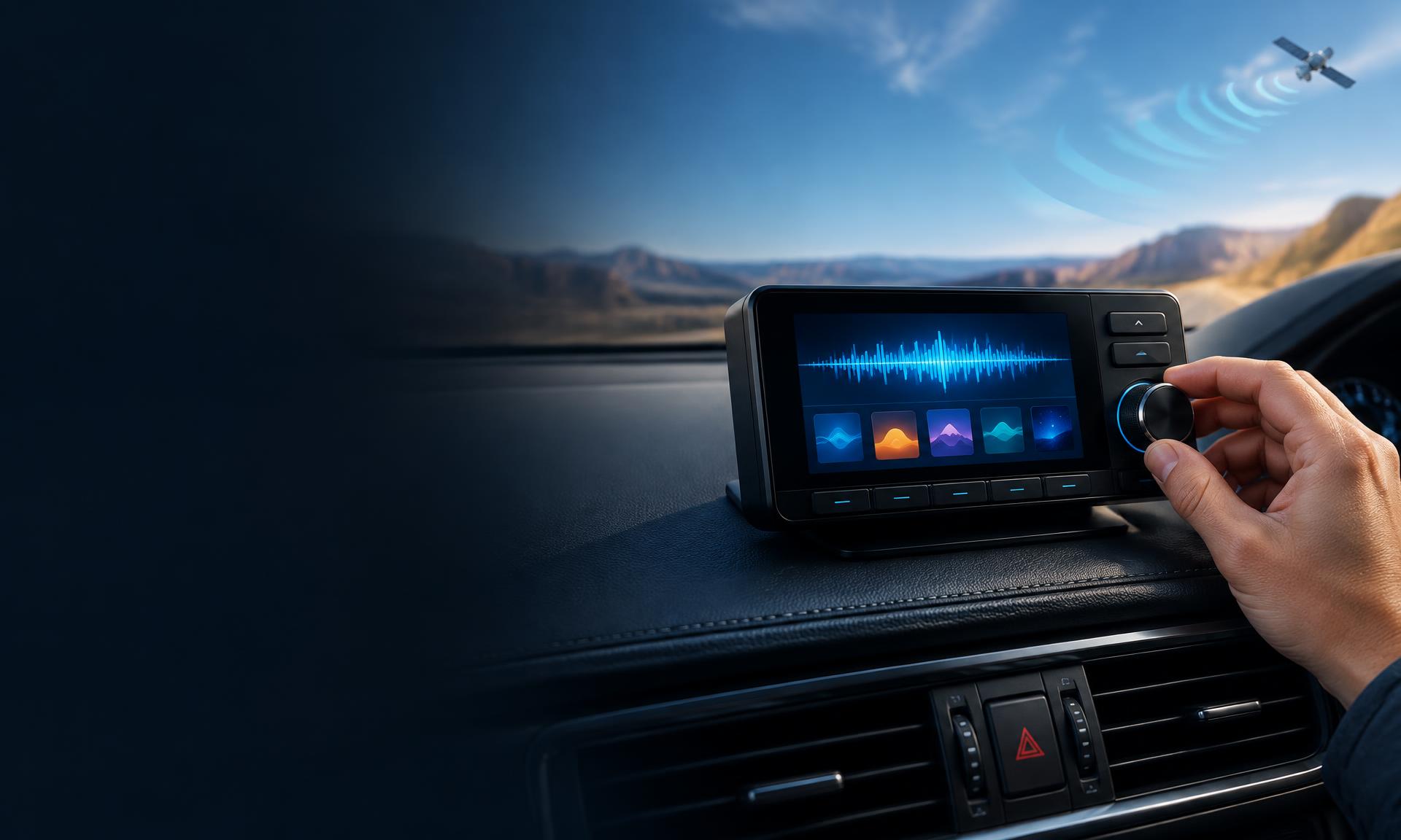 Satellite radio receiver installed on a vehicle dashboard